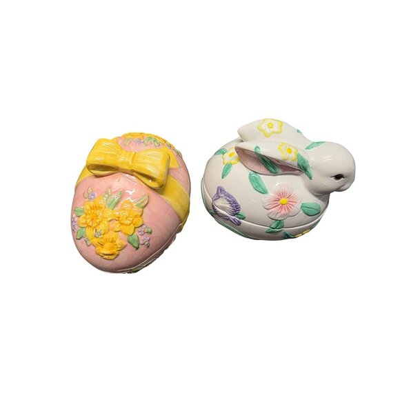 Two Ceramic Easter Egg & Bunny Shaped Trinket Box - Picture 3 of 8